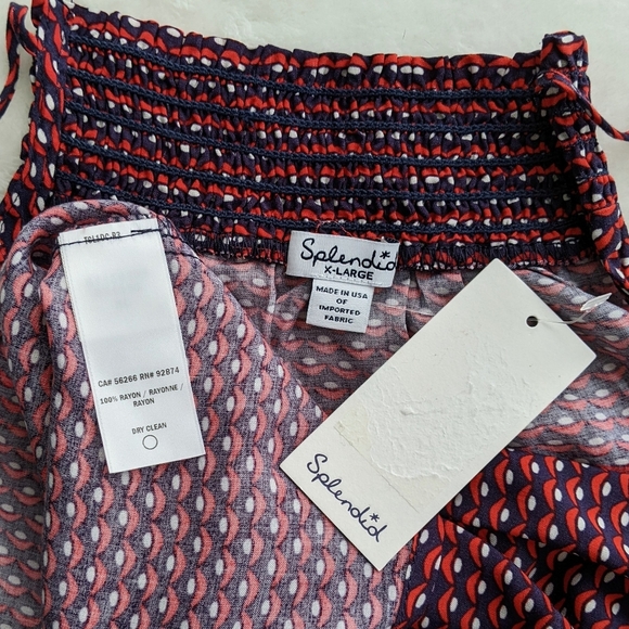 Splendid Tank Swing Sleeveless Halter Keyhole Neck Smocked Red White Navy XL NWT - Picture 14 of 16